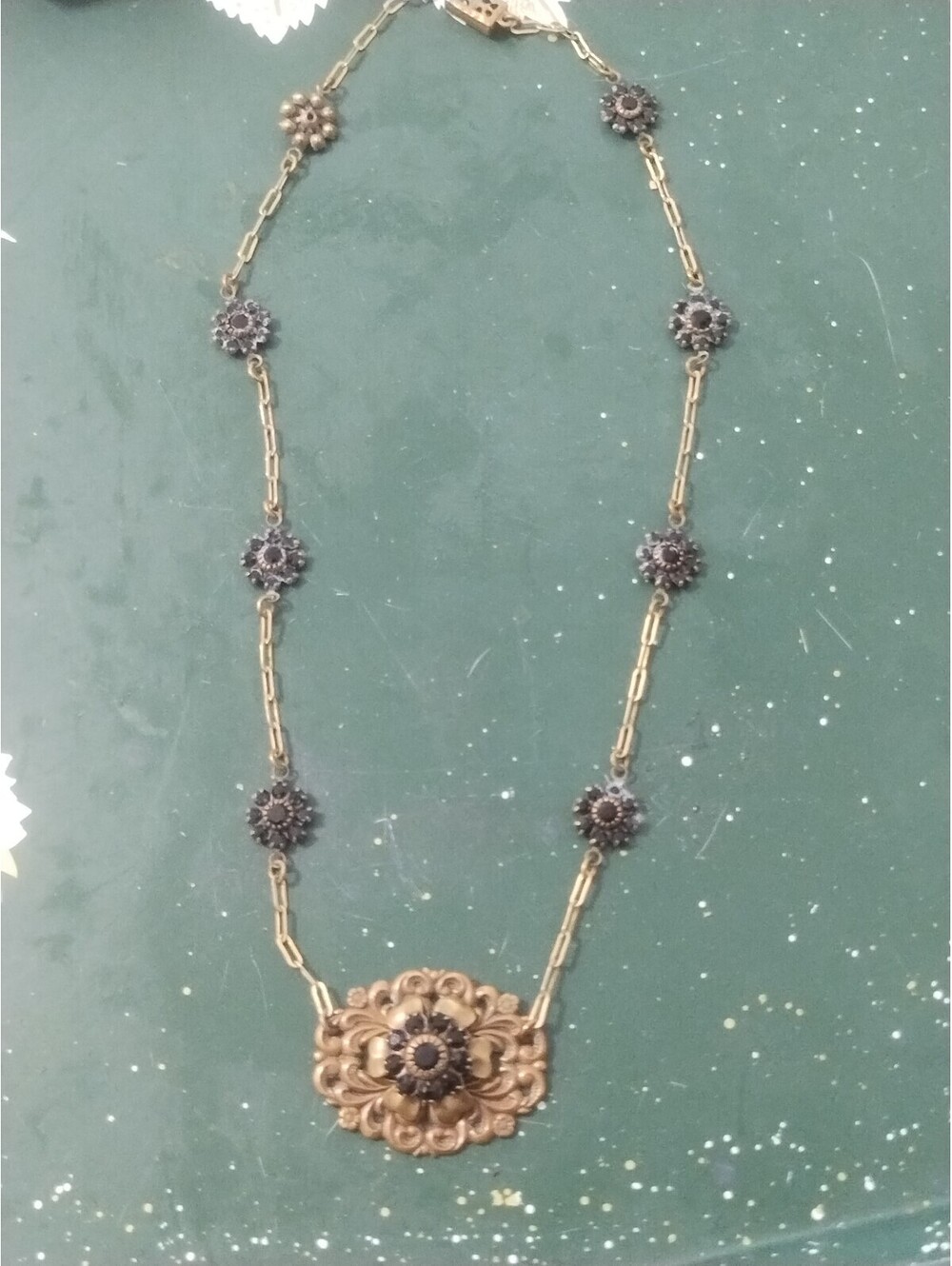 Vintage Liz Palacios SF Swarovski black Crystals Necklace Flower Beads 16"